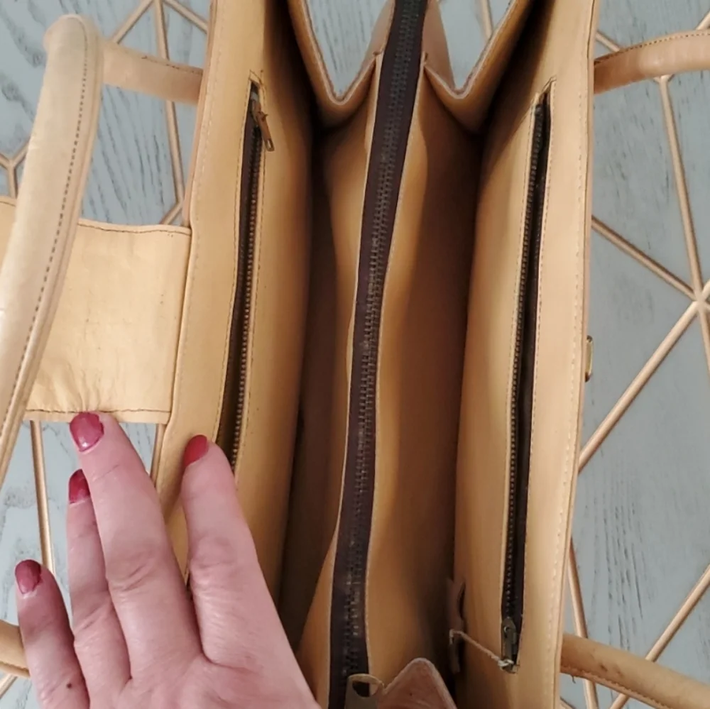 Vintage Beige Leather Mexican Satchel Bag